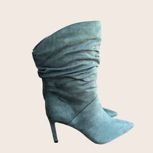 NEW Jessica Simpson Green Suede Slouch Ankle Boots Pointed Toe Heels Size 10